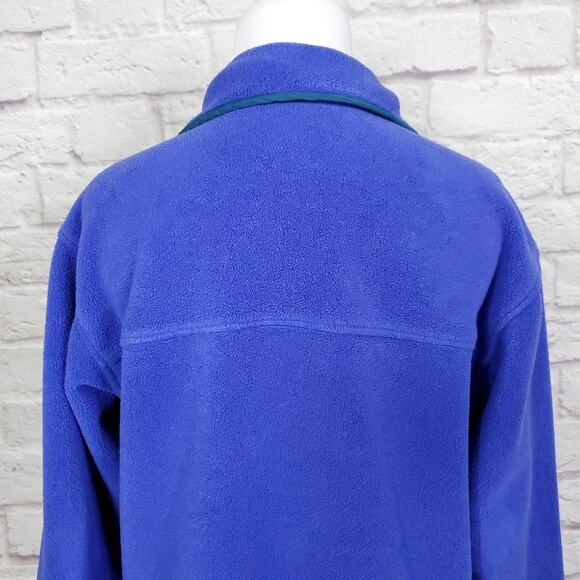 LL Bean Fleece Jacket Periwinkle Blue Green Trim 1990s Full Zip Script Sz XS/S - Picture 11 of 12